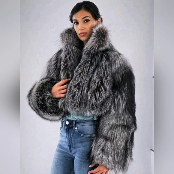 Jackets & Blazers - Women's Fashionable Casual Elegant Faux Silver Fox Gradient Long Sleeve Faux Fur